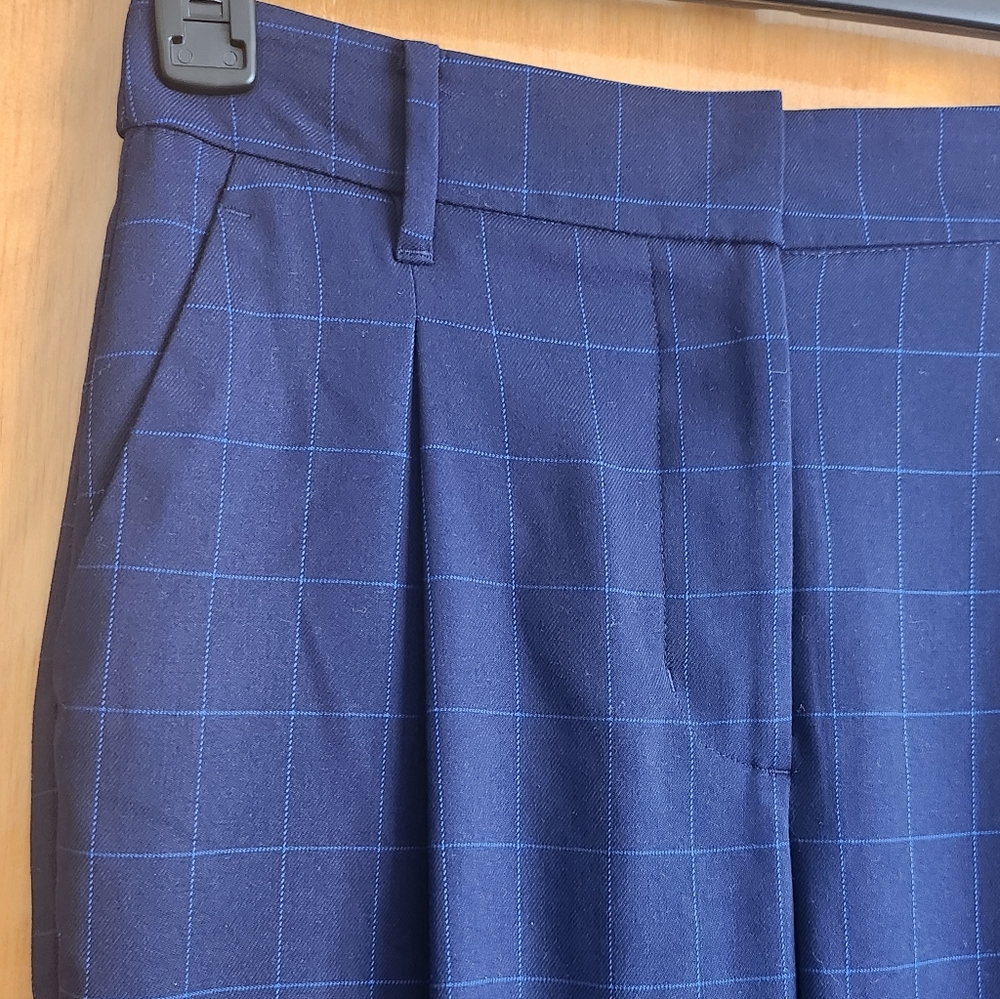 Nine West-Navy Checkered Pants Straight Leg High Rise Size 2 - Picture 4 of 15